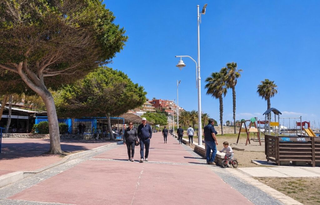 Paseo marítimo de El Palo en Málaga con ambiente de barrio