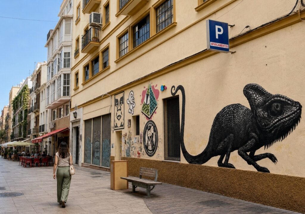 Calle del Soho de Málaga con arte urbano y terrazas